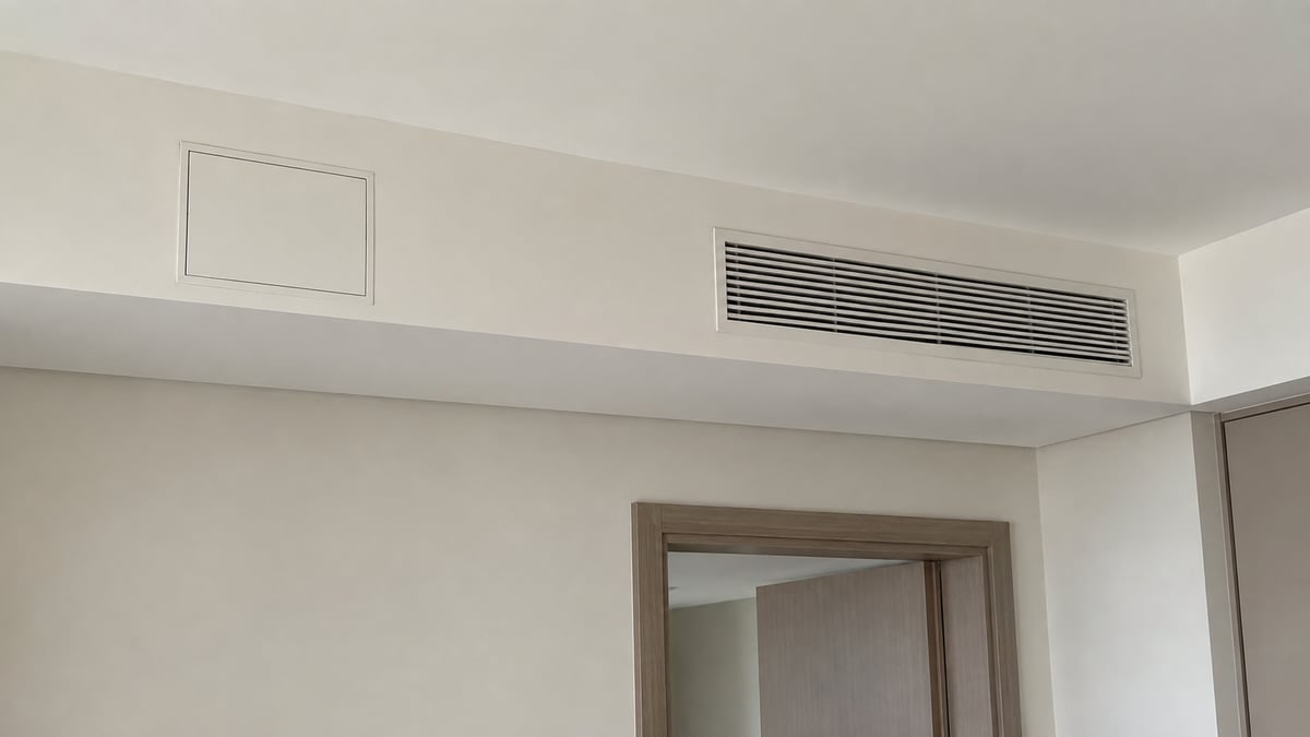 Closed AC access hatch and separate ceiling grille