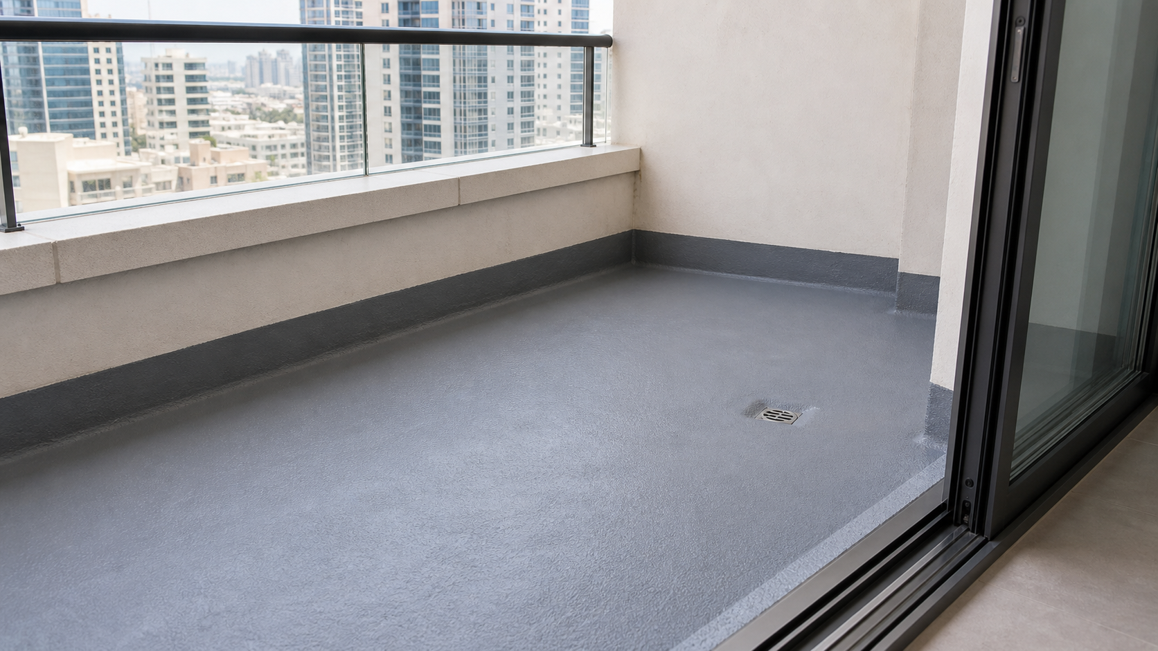 finished balcony waterproofing layer before tile reinstatement in a Dubai apartment