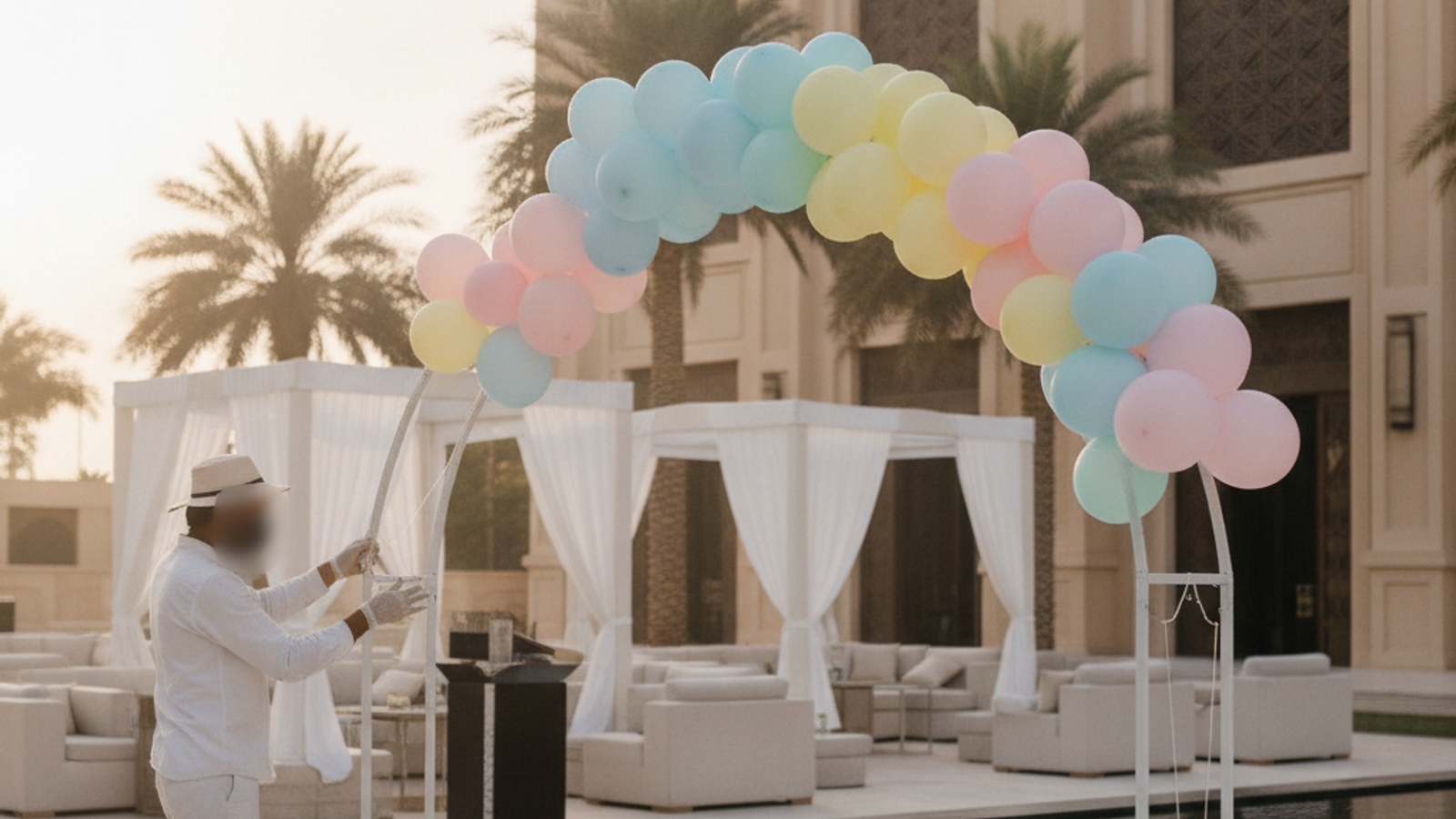 balloon decorator arranging garland for Dubai event