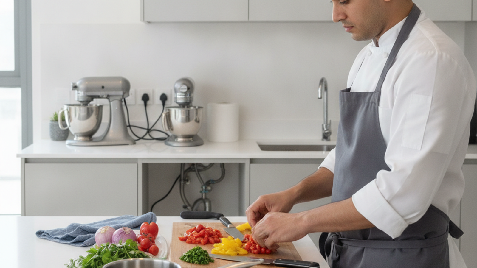 chef preparing ingredients for a private cooking lesson in Dubai