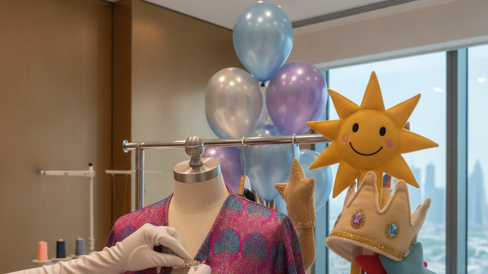 generic costumed character performer preparing for a Dubai kids party visit