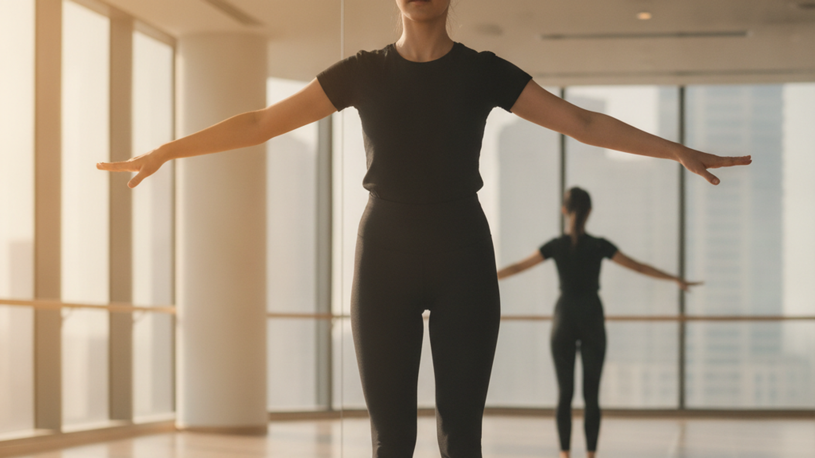 adult dance instructor setting up a Dubai studio lesson