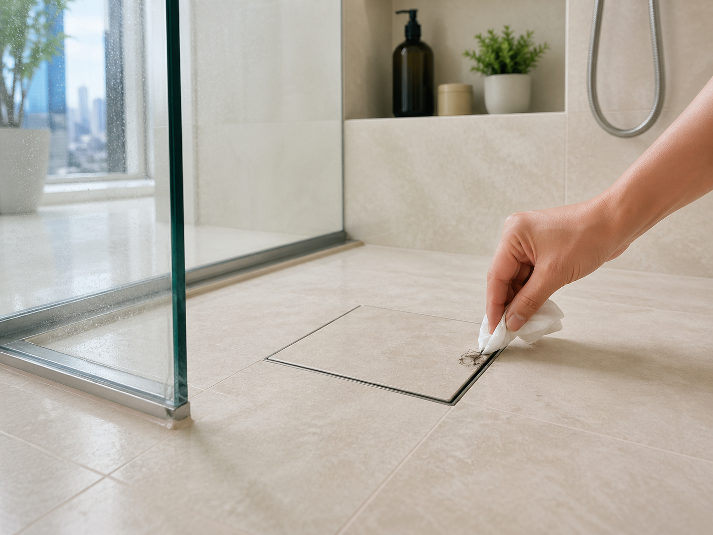 Bathroom drain clog prevention Dubai - floor drain hair soap sand tile cover cleaning
