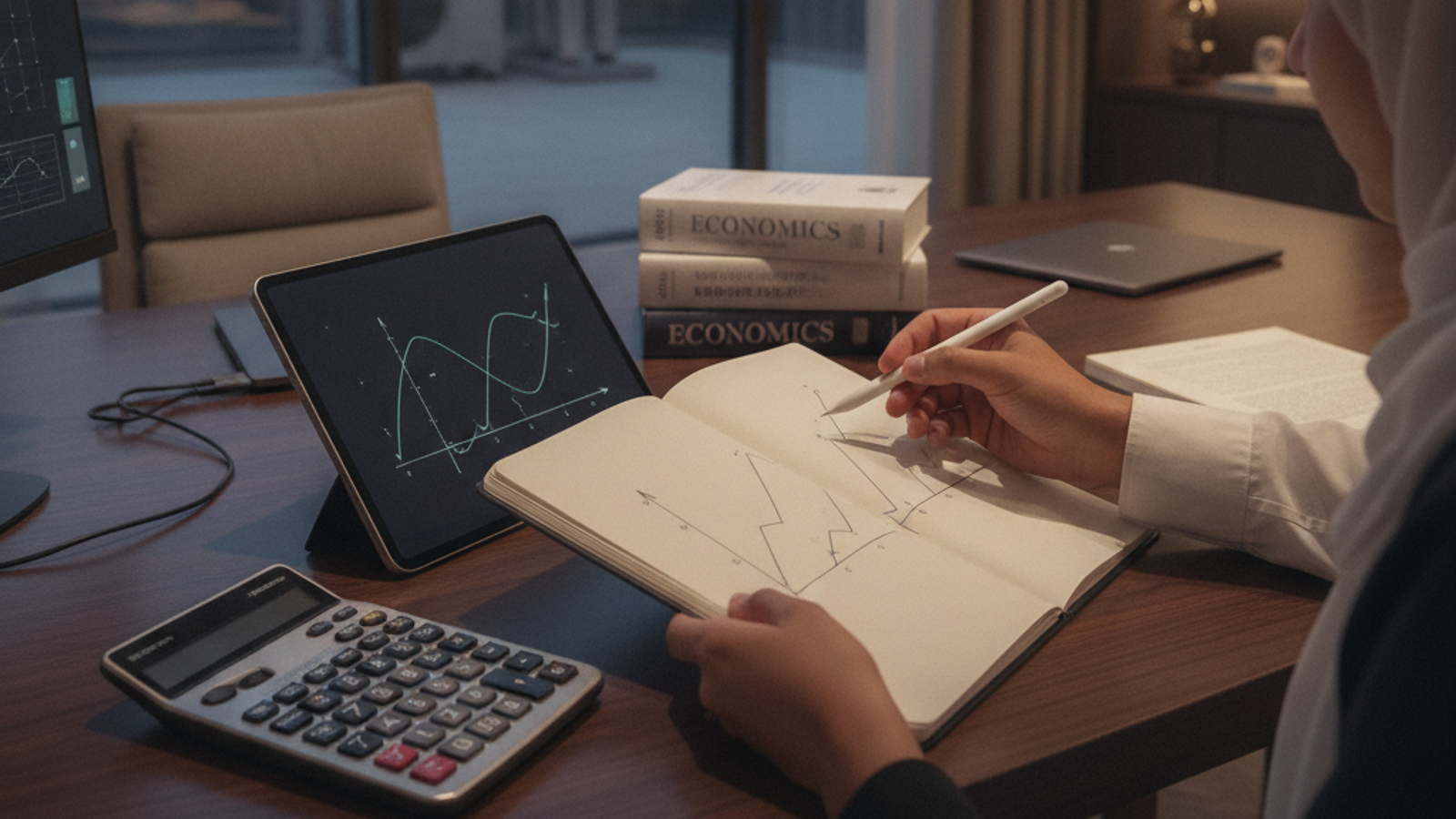 economics tutor preparing graph practice in Dubai