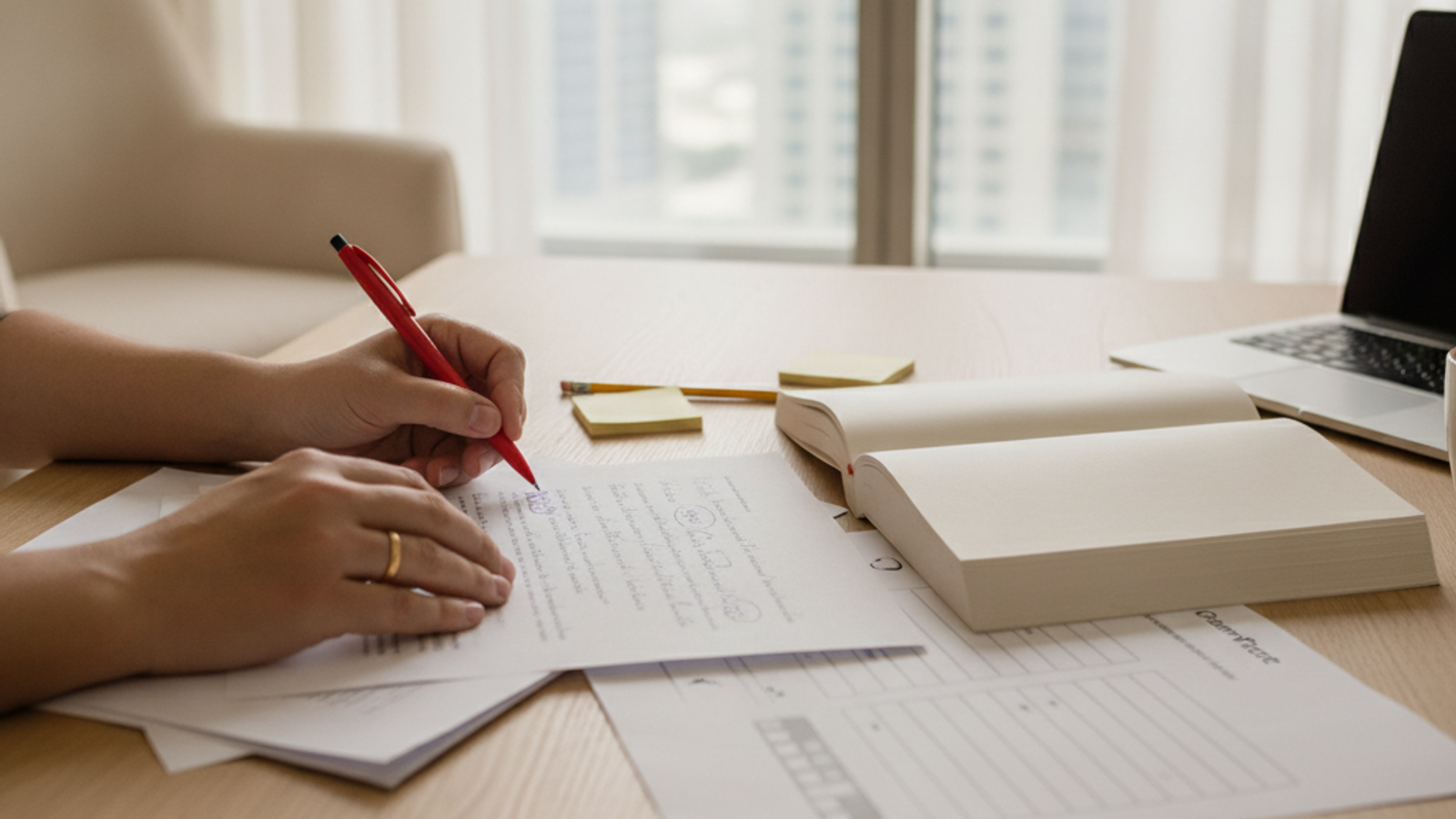 English tutor preparing reading and writing exercises in Dubai
