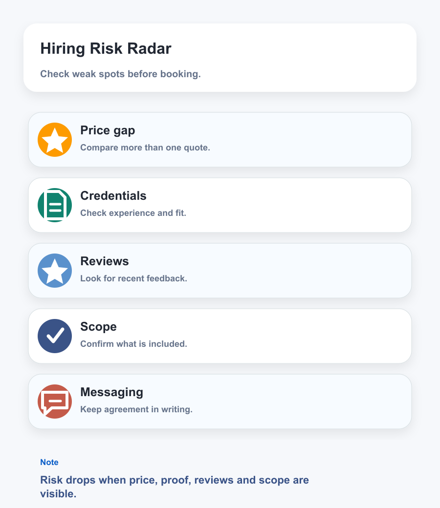 Reliable home services Dubai risk radar - price gap credentials reviews scope warranty red flags