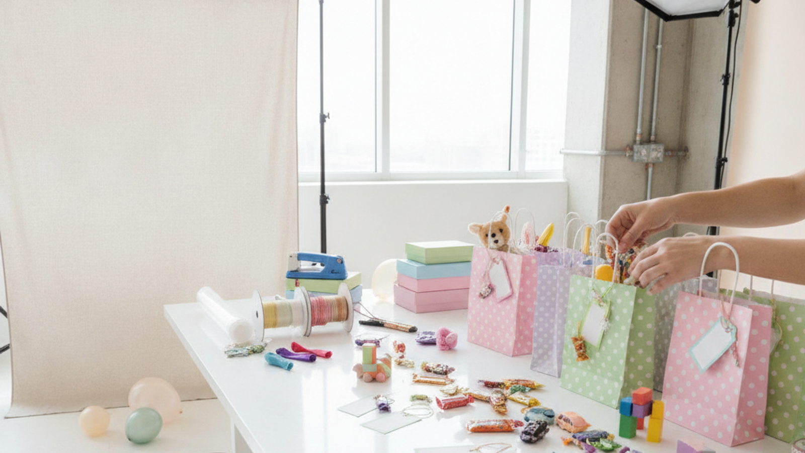 party planner arranging kids goody bags for a Dubai birthday party