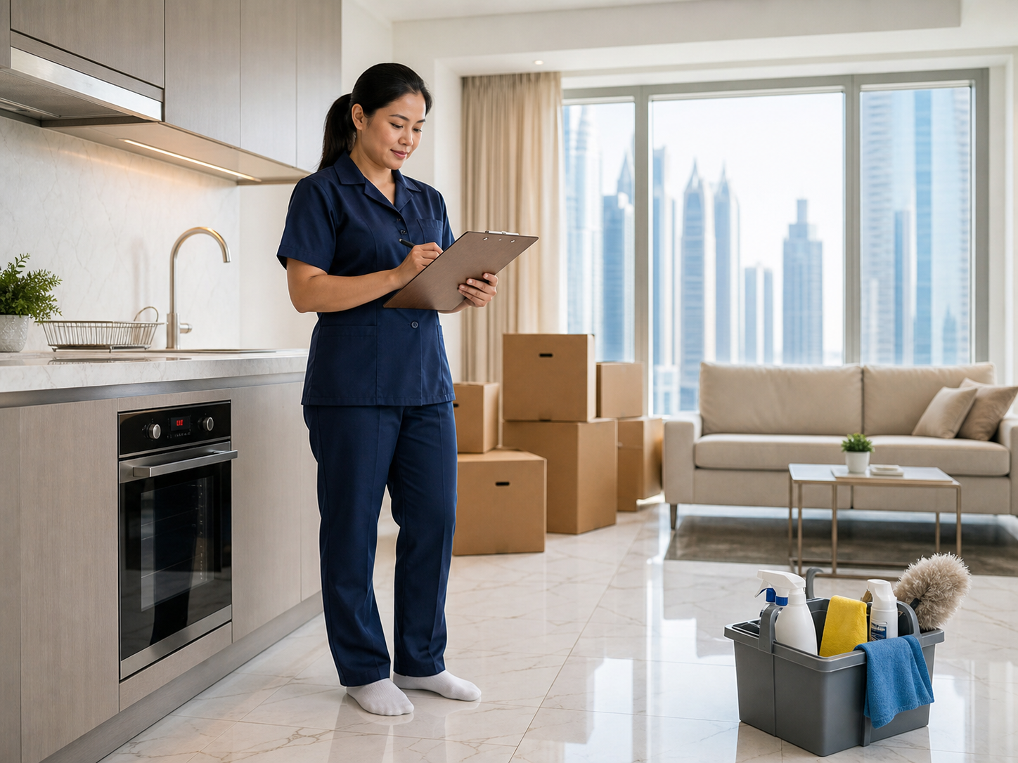 Move-in home cleaning checklist for kitchen, bathroom, balcony and room scope