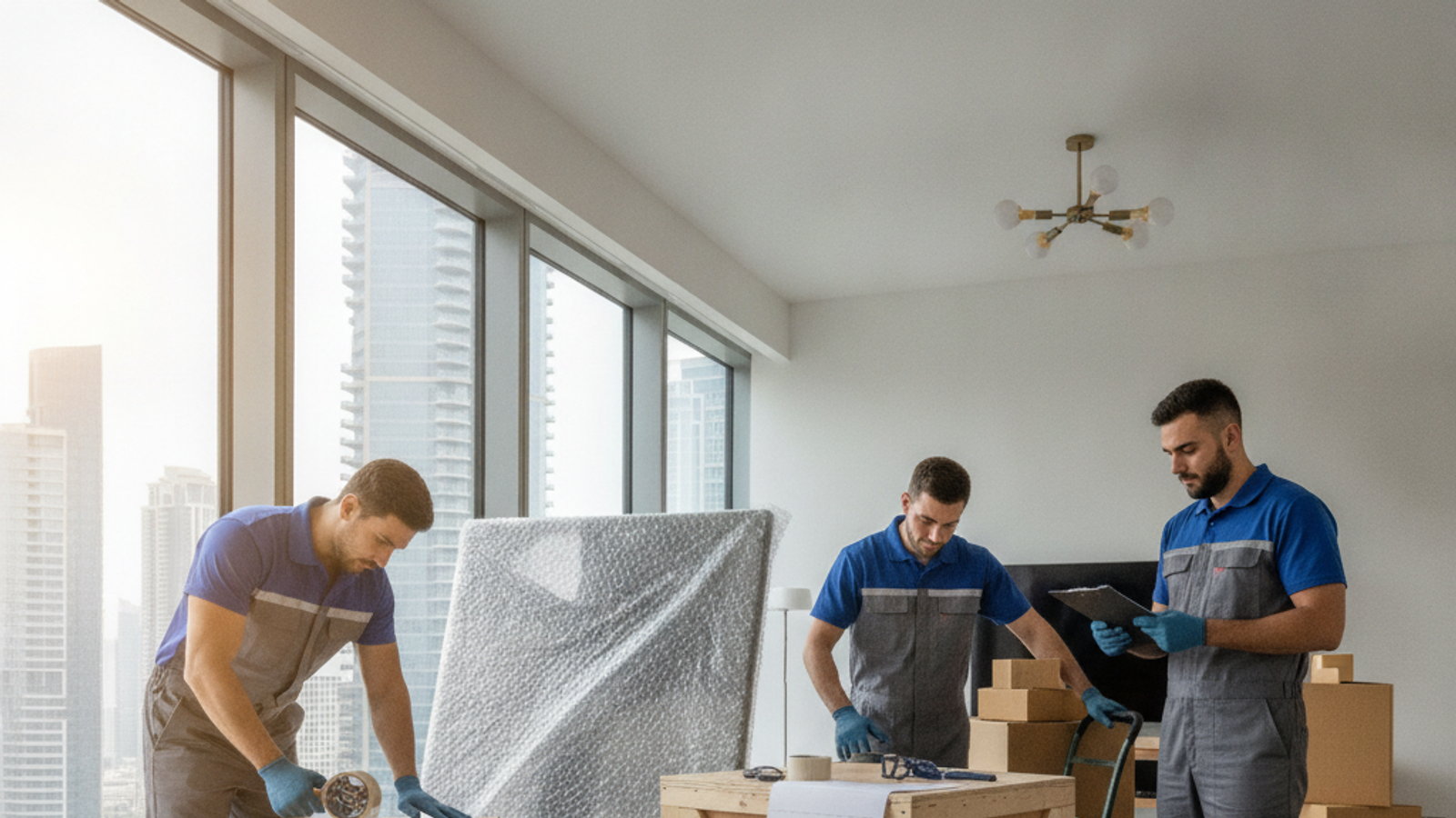 international movers packing boxes for overseas shipment from Dubai