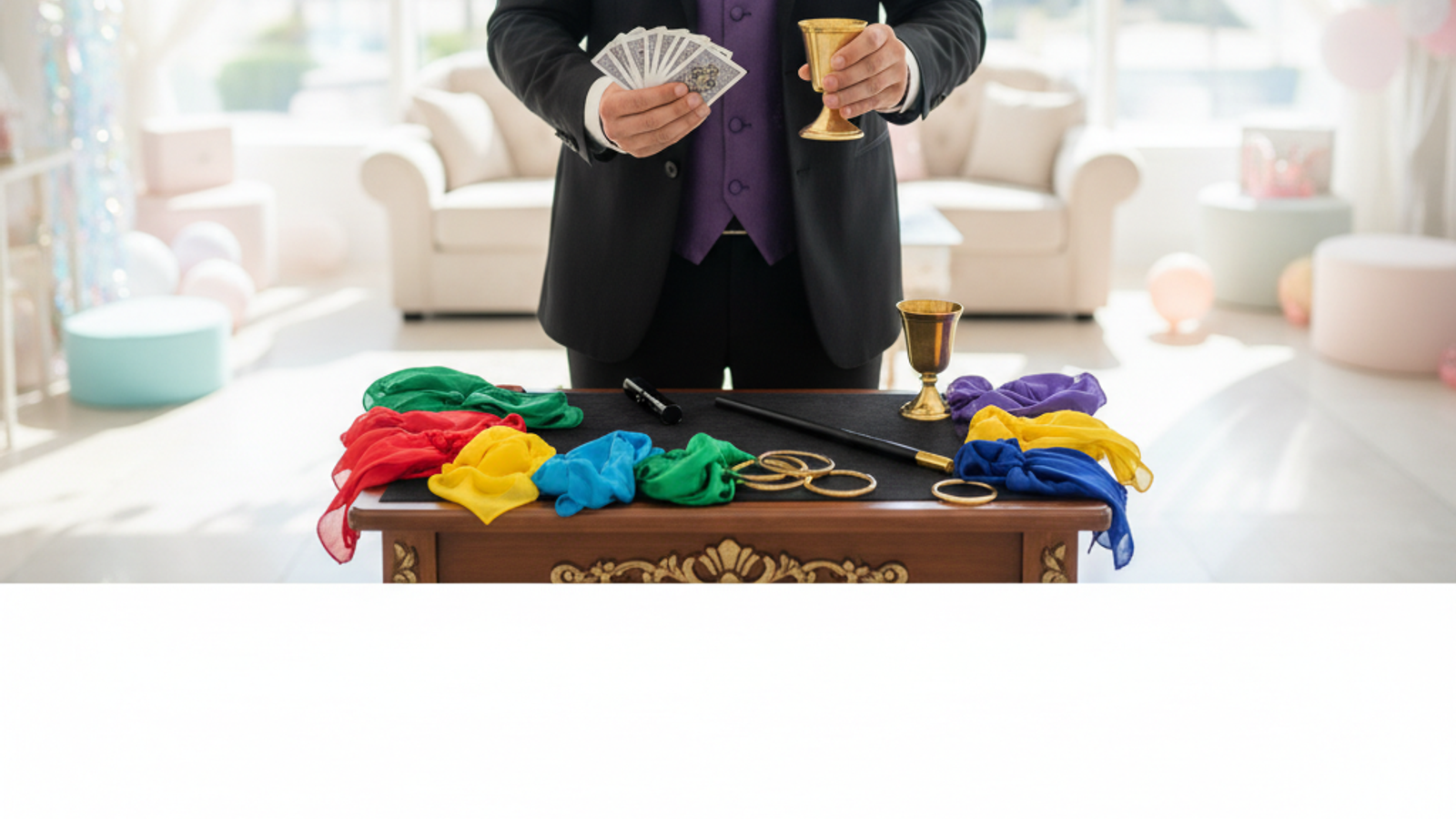 kids party magician setting up props at a Dubai event venue