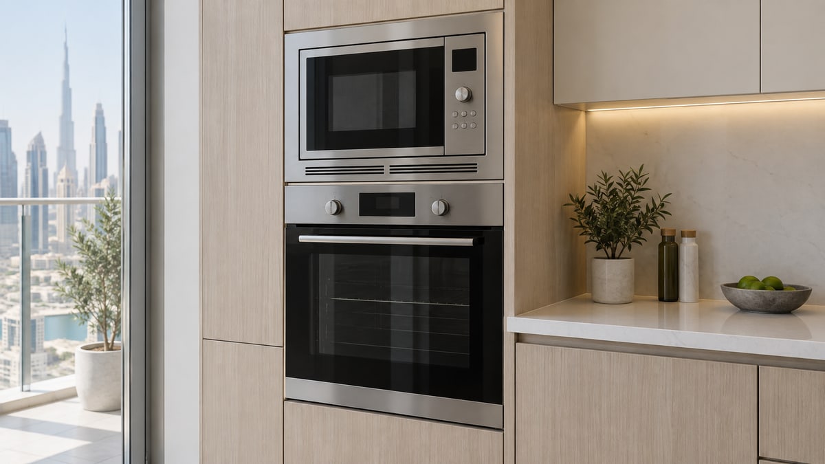 Separate built-in microwave above an electric oven