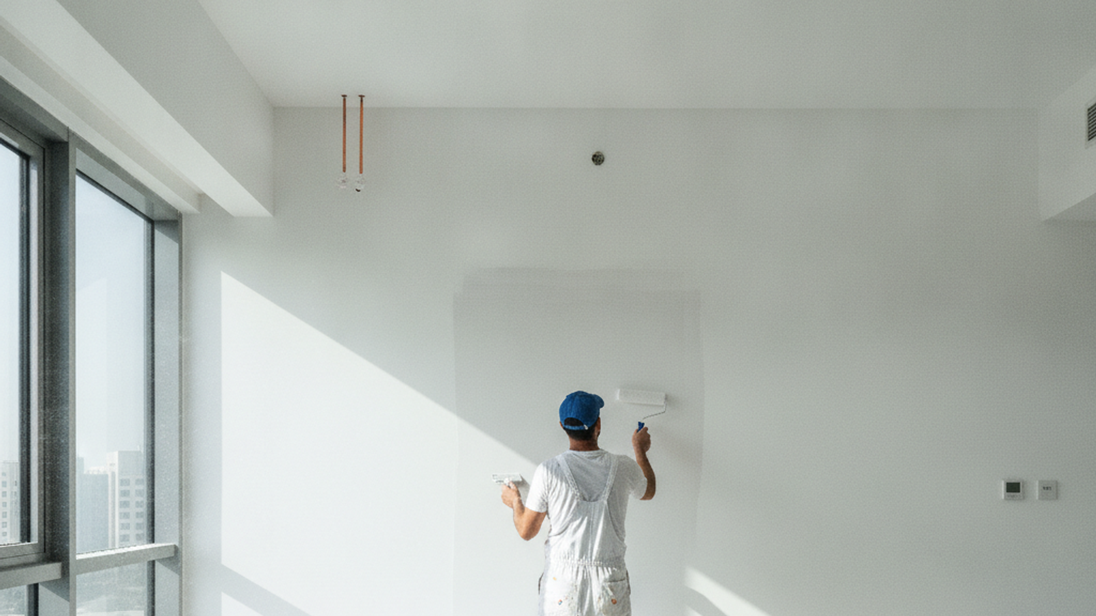 painter patching wall marks for a Dubai move-out handover