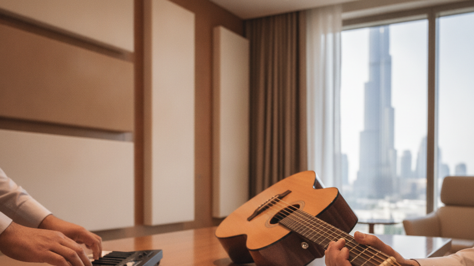 music teacher arranging instrument practice materials in Dubai