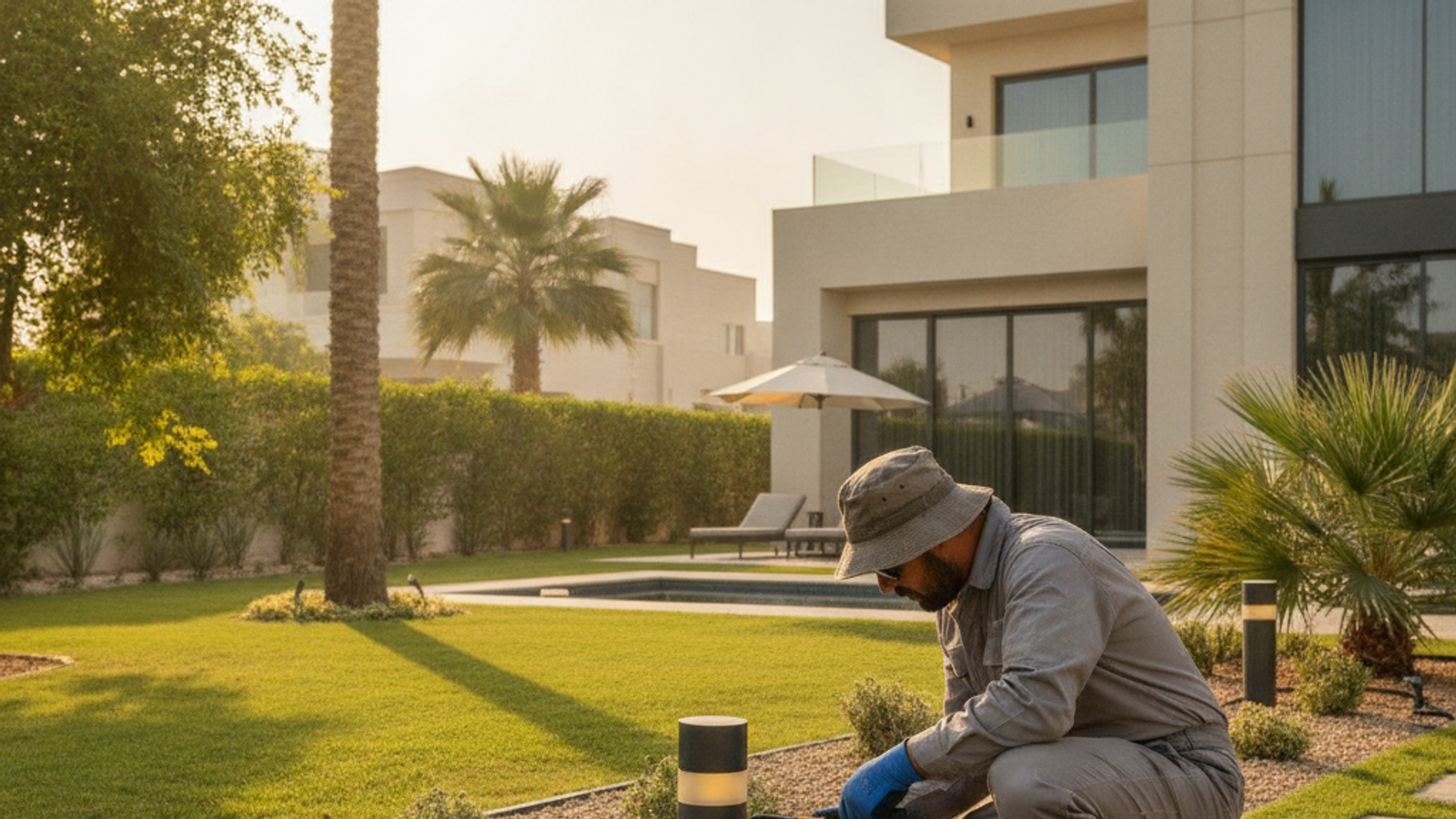 electrician installing low voltage garden lighting in Dubai