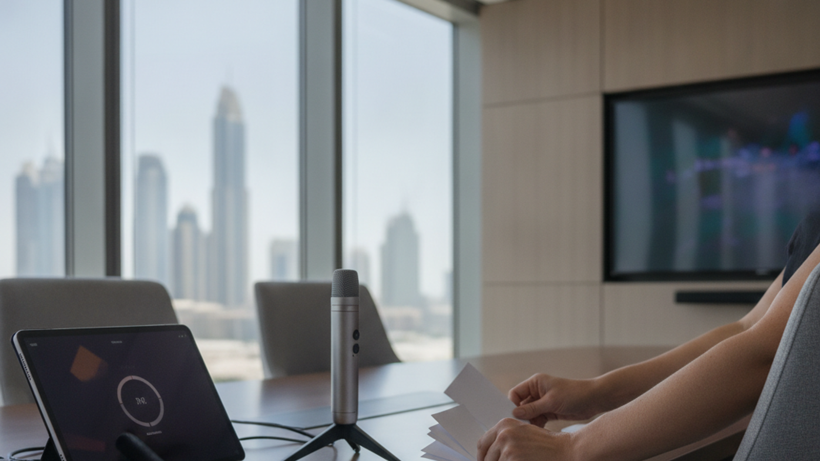 public speaking coach preparing presentation notes in Dubai