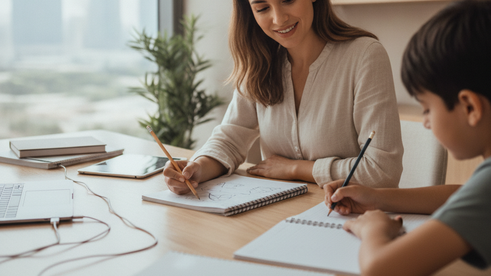 tutor preparing school entrance exam practice in Dubai