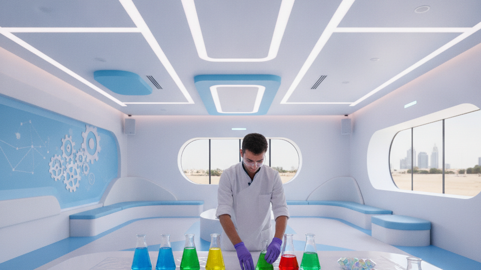 science entertainer preparing safe experiment props for a Dubai kids party