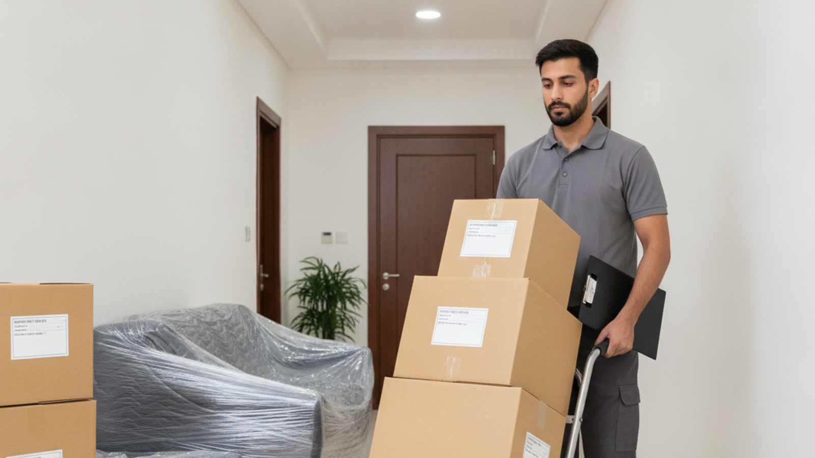mover labelling boxes for short-term storage in Dubai