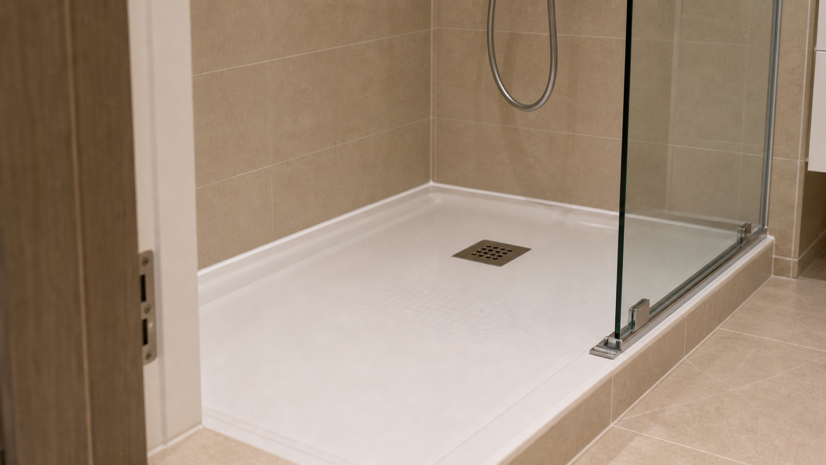 finished bathroom silicone caulking line around a shower tray in a Dubai home