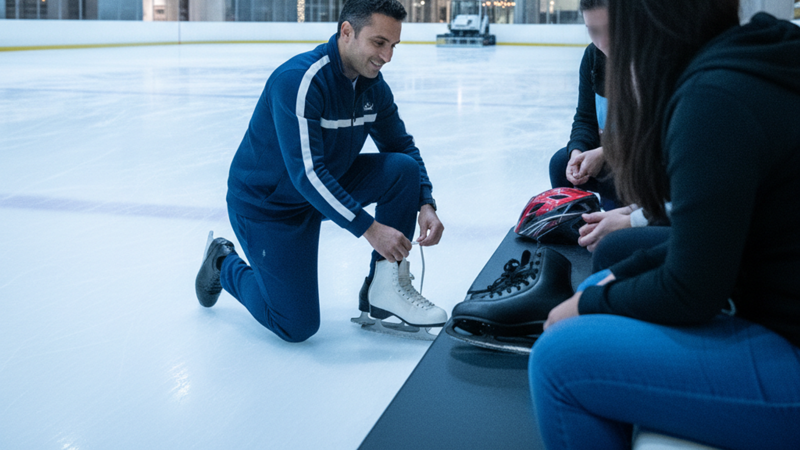 skating coach preparing a lesson at a Dubai rink