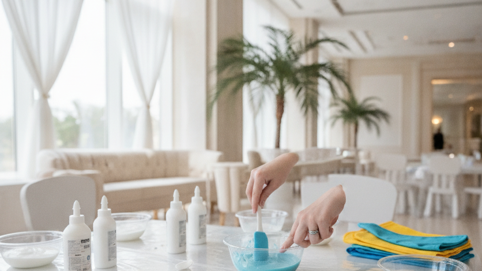 instructor preparing colourful slime materials for a Dubai kids workshop