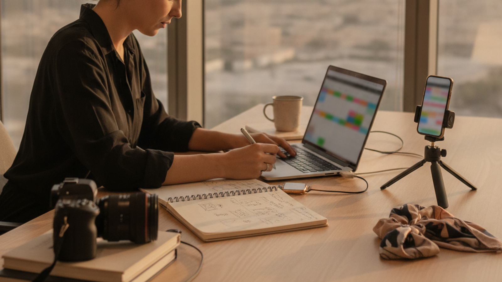 content creator planning social media posts for a Dubai business
