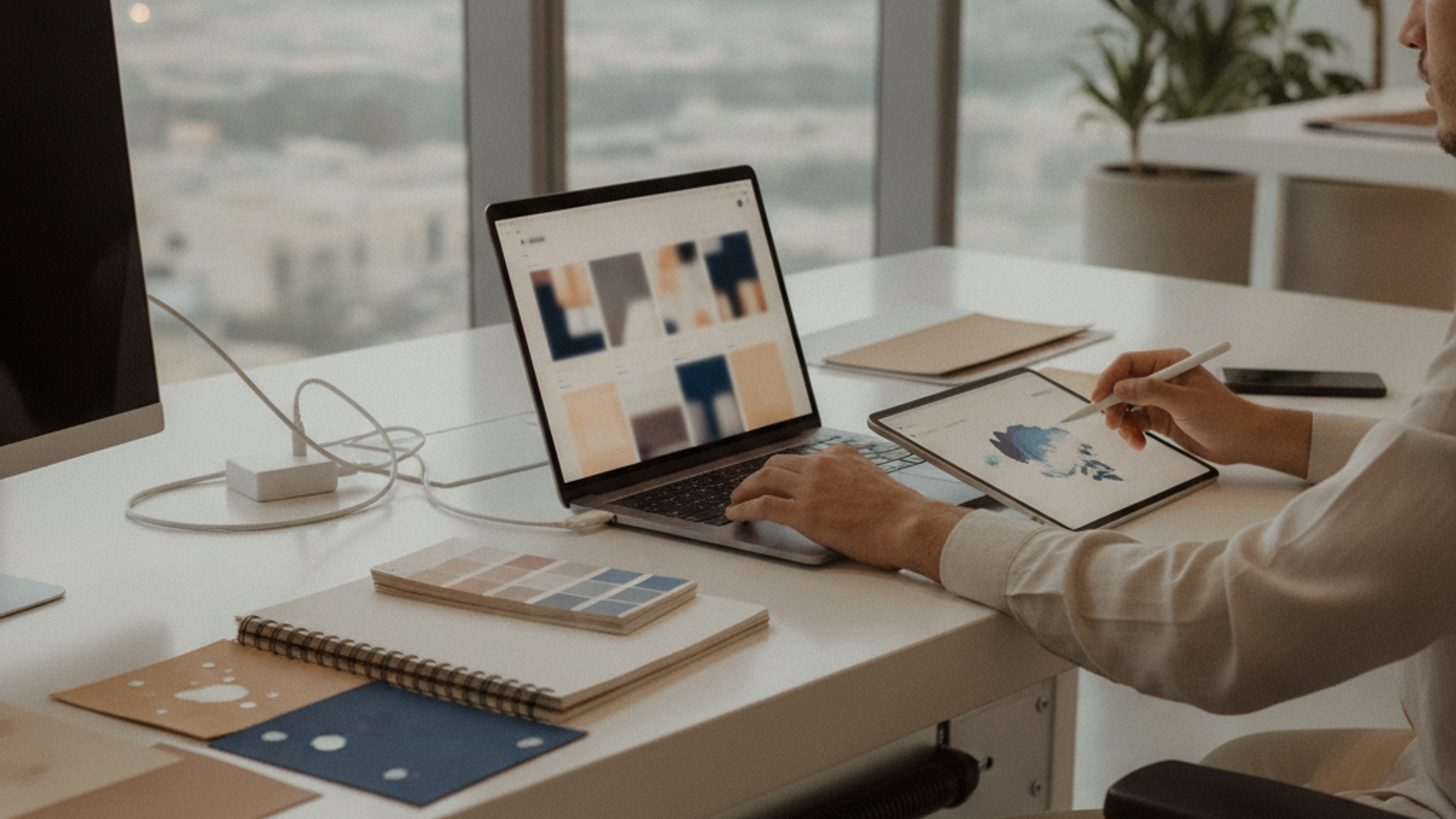 designer creating social media post layouts for a Dubai business