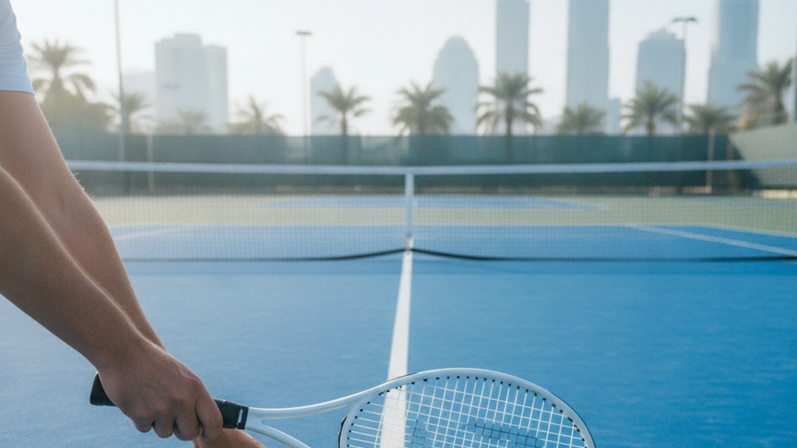 tennis coach placing balls for Dubai training session