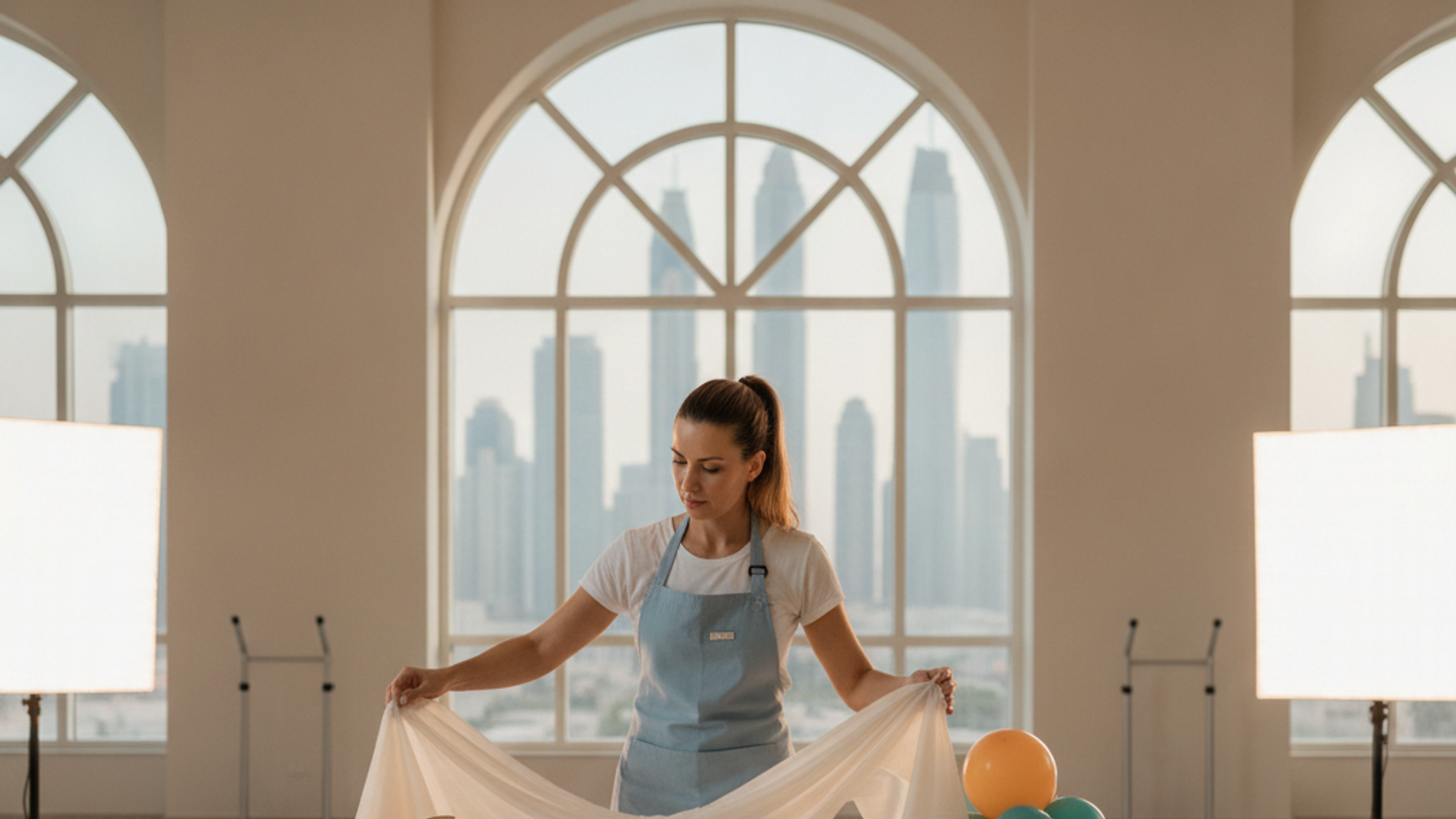 decorator arranging themed kids party props in Dubai