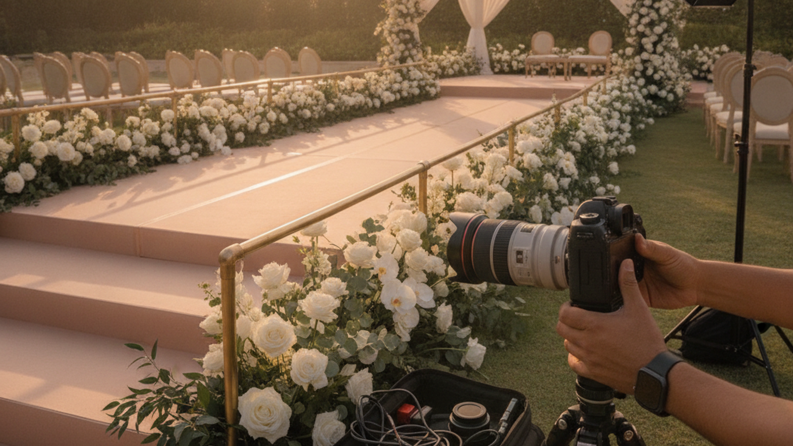 wedding photographer preparing camera gear at Dubai venue
